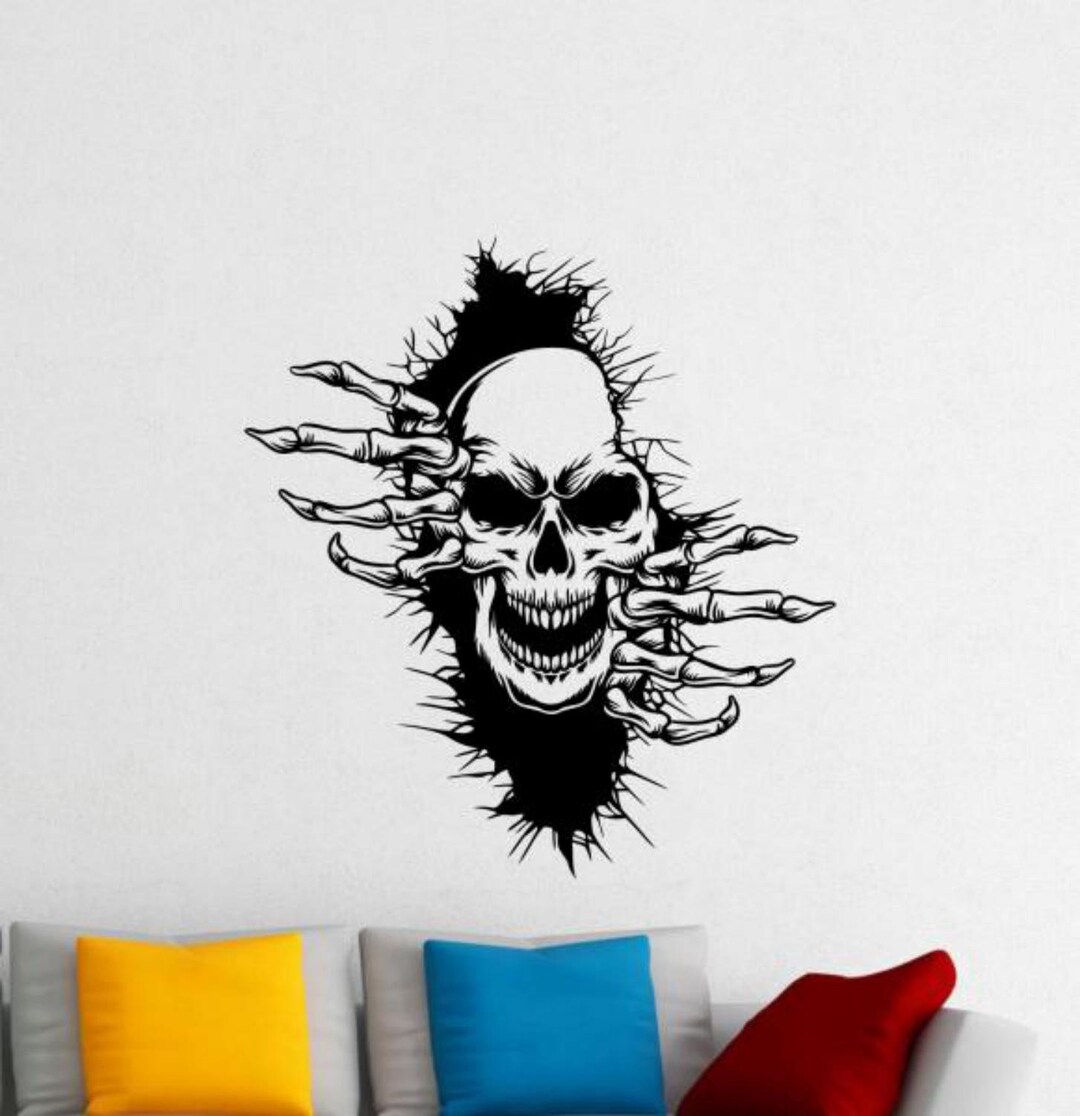 Skeleton Wall Decal Vinyl Sticker Skull in Wall Decor Hands Etsy