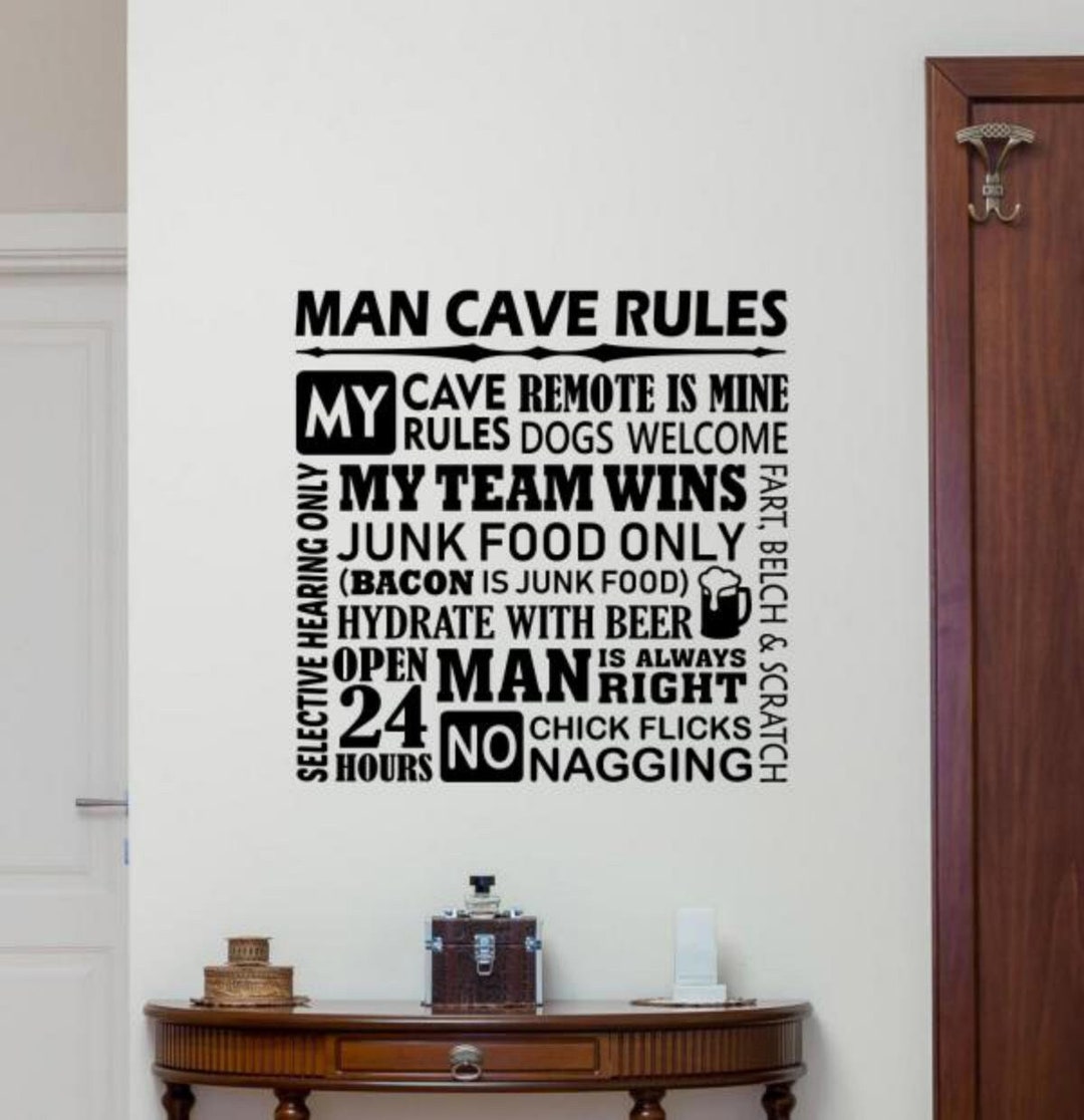 Man Cave Rules Wall Decal Vinyl Sticker Man Cave Sign Wall Decor Men