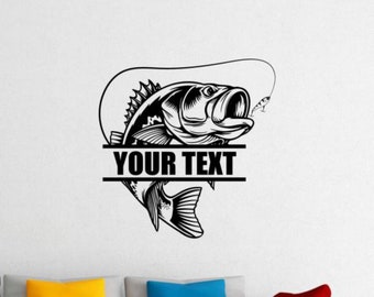 Custom Fishing Wall Decal Vinyl Sticker Personalized Text Decor Wall Art Fish Sign Fisherman Gift Car Window Print Mural Poster Outdoor 1866