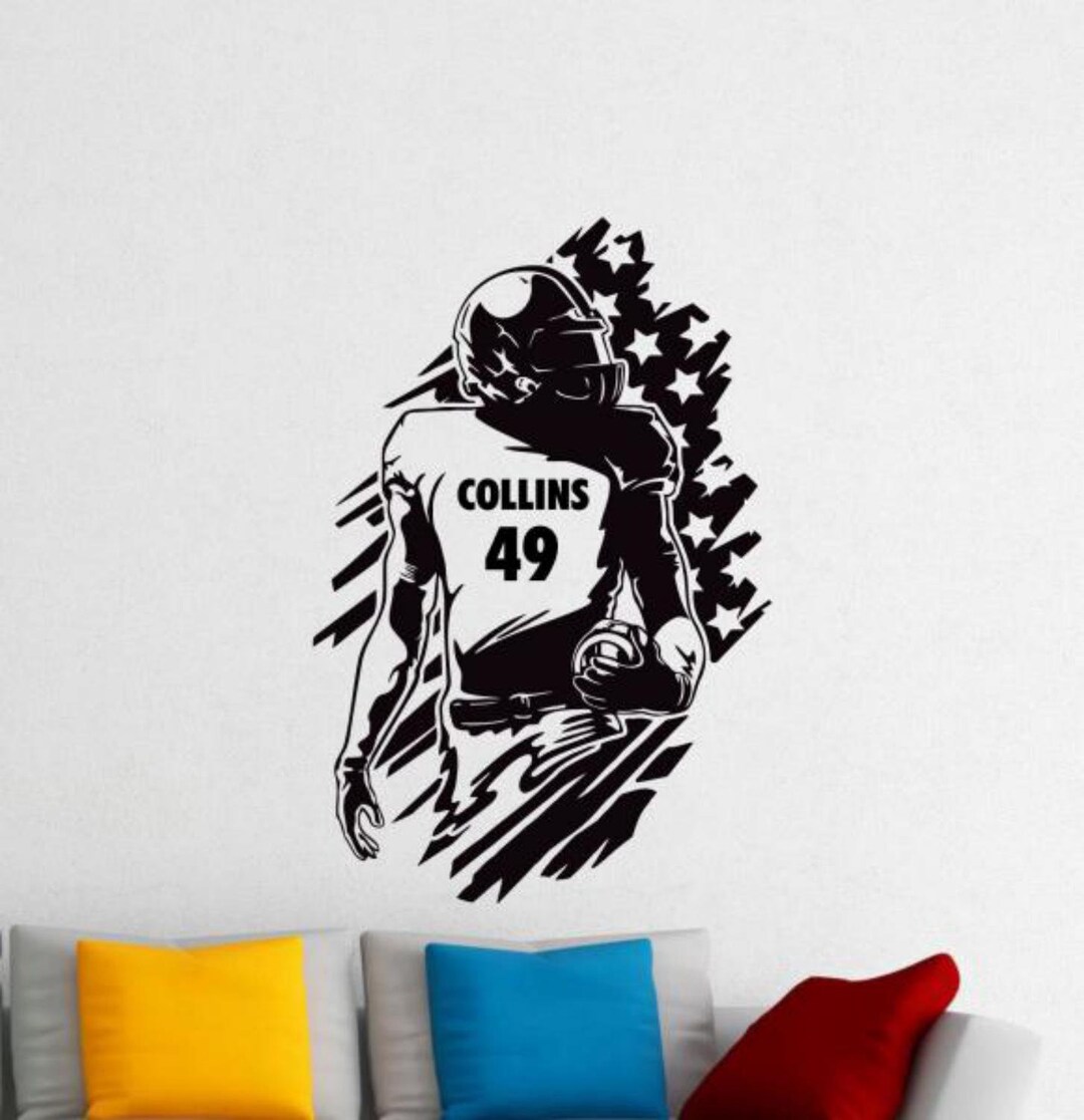 Personalized Football Wall Decal Vinyl Sticker Custom Name and Number