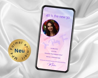 eCard Geburtstag 40 is the new 30, digitale Whatsapp Einladungen, personalisierte animierte Einladungskarten, Einladungskarte 40. Geburtstag