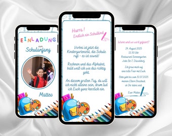 Digital invitation back to school with photo, eCard school enrollment, WhatsApp back to school invitation, animated back to school invitation card, with music