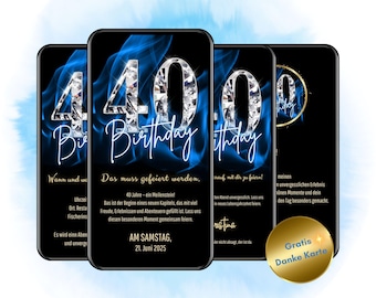 Convite digital para aniversário de 40 anos, convite para festa de aniversário, convite digital para WhatsApp, cartão de convite animado e personalizado