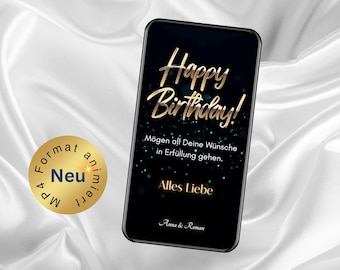 Animated Birthday Greetings, WhatsApp Congratulations, Digital eCard Greeting Card, Happy Birthday, Birthday Wishes, Electronic Greetings, Gold