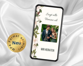 Digitale Hochzeitseinladung Boho Magnolien, eCard Hochzeitseinladung versenden per WhatsApp, personalisierte Hochzeitseinladung, Hochzeit