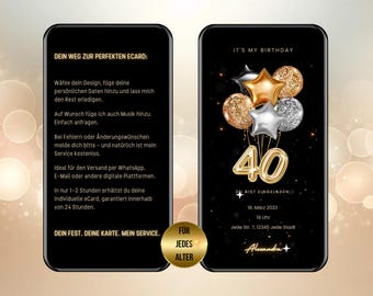 Convite para WhatsApp para aniversário de 40 anos, cartão de convite para aniversário marcante, convite eletrônico para aniversário de 40 anos, convite animado personalizado