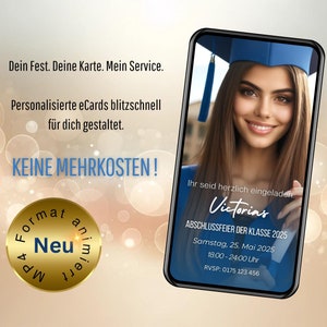 デジタル招待状卒業パーティー、eCard 卒業パーティー、卒業パーティー WhatsApp 招待状、卒業パーティー用アニメーション招待状