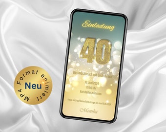 40e verjaardagsuitnodiging geanimeerd goud