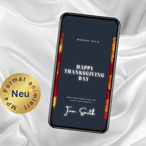 HAPPY THANKSGIVING, DIGITAL Card, Gratitude Card, Digital Download Personalized Mobile Animated Holiday Greeting E-Card Thanksgiving Favors
