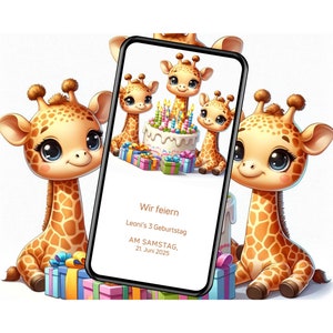 Invito Digitale Compleanno Bambini Cuccioli di Giraffa, eCard Personalizzata Compleanno Bambini, Invito Animato Invia tramite WhatsApp