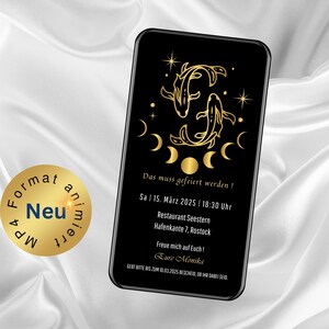 eCard Geburtstags Party Einladung Sternzeichen Fische, WhatsApp Geburtstags Einladung, Sternzeichen Geburtstagskarte, Fische Sternzeichen