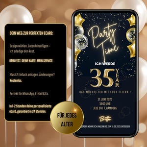 Digitale Einladung 35. Geburtstag, Geburtstags Party Einladung, digitale WhatsApp Einladung, animierte Einladungskarte personalisiert
