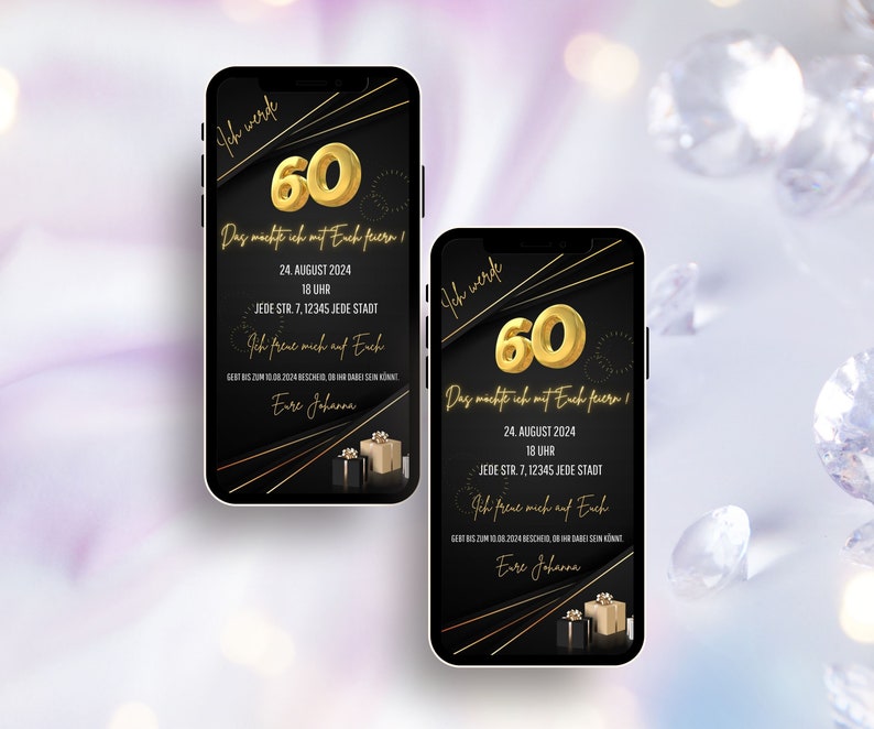 Digitale Einladung Geburtstag eCard zum versenden per WhatsApp Einladung 60. Geburtstag eCard