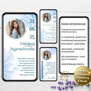 Invito digitale Consacrazione dei giovani Moderno e floreale | Conferma | Comunione | biglietto d'invito con foto | WhatsApp eCard Ragazzo Ragazza