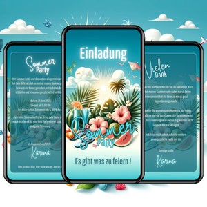 Invito digitale alla festa estiva eCard personalizzata invia subito tramite WhatsApp biglietti di ringraziamento digitali animati per festeggiamenti