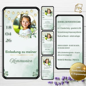 Digital Invitation Communion Eucalyptus Green Gold | Confirmation | Youth Consecration | WhatsApp eCard with Photo