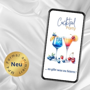 ECard digitale animata di invito cocktail party con musica personalizzata e inviabile subito via WhatsApp per feste e compleanni