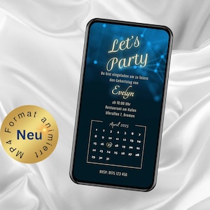 Invito compleanno digitale con calendario, estratto blu eCard, annuncio compleanno Whatsapp, invito personalizzato, festa di compleanno