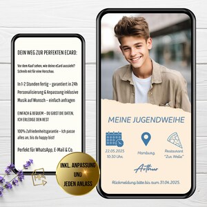 Digital invitation for youth consecration in beige, modern | Confirmation | Confirmation | Communion eCard for boys | Minimalistic with picture via WhatsApp