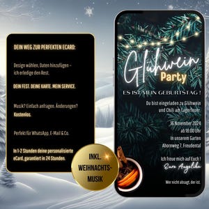 Invitation animée soirée vin chaud, eCard soirée vin chaud, invitation soirée vin chaud via WhatsApp, carton d'invitation personnalisé, branches de sapin