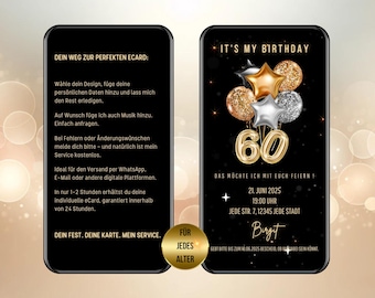 Digital inbjudan till 60-årsdag (Det är min födelsedag), WhatsApp-inbjudan till 60-årsdag, animerad inbjudan, personligt e-kort till 60-årsdag