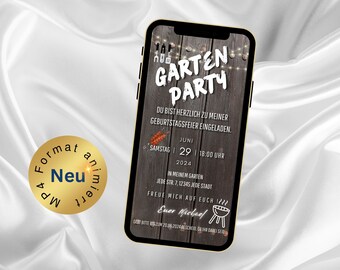 Convite digital para festa no jardim eCard WhatsApp convite homem ou mulher com música design rústico de madeira personalizado festa de churrasco festa de verão