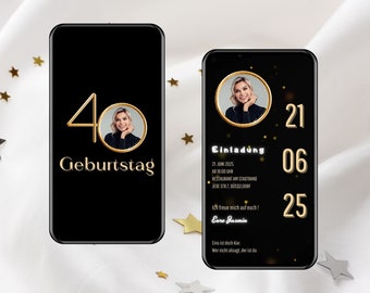 Animated eCard invitation 40th birthday with fireworks, digital WhatsApp invitation, animated invitation card personalized, eCard music