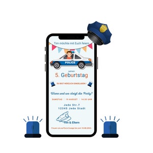 eCard - Police d'anniversaire pour enfants, numérique, invitation, WhatsApp, carte d'anniversaire, garçon, fille, personnalisée, animée, fête, enfant