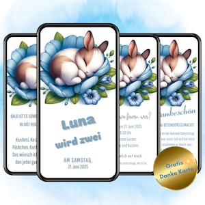 Einladung Kindergeburtstag Hase, digitale WhatsApp eCard, 2 Geburtstag Mädchen, Kindergeburtstag digital, eCard Tiere