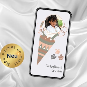 Digitale Einladung Einschulung Schulkind mit Foto, eCard Schulanfang, WhatsApp Einschulung Einladung, animierte Einladungskarte Einschulung