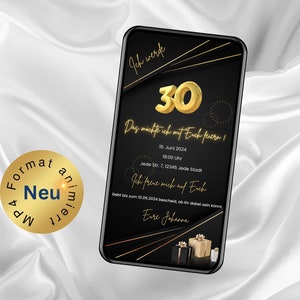 Digital birthday invitation, eCard to send via WhatsApp, 30th birthday invitation, eCard personalized with music, Happy Birthday