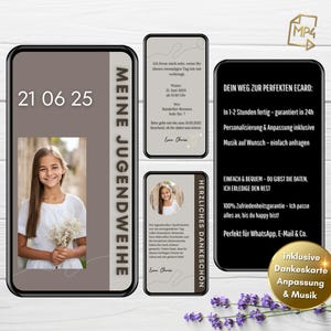Digital invitation youth consecration with picture girl, eCard confirmation, youth consecration WhatsApp invitation, animated invitation card youth consecration