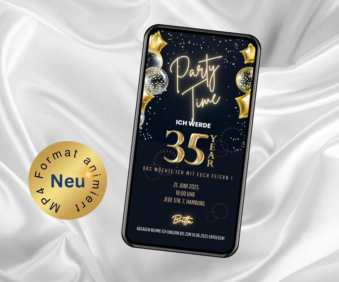 Digital Invitation 35th Birthday, Birthday Party Invitation, Digital