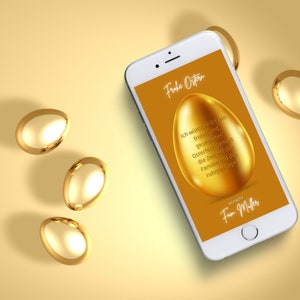 Biglietto d'auguri digitale Happy Easter Gold, invia biglietto di Pasqua personalizzato tramite WhatsApp, auguri di auguri di Pasqua animati, caccia all'uovo di Pasqua online
