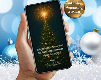 Tarjeta digital animada de Navidad y Año Nuevo, tarjeta electrónica de vídeo MP4 con fuegos artificiales, tarjeta de felicitación personalizada de WhatsApp para Navidad y Año Nuevo.