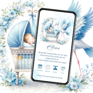 Geburtsanzeige Junge digital, Baby Geburtskarte WhatsApp, digitale Babykarte Geburt Junge, eCard Geburt Junge, WhatsApp Baby Ankündigung