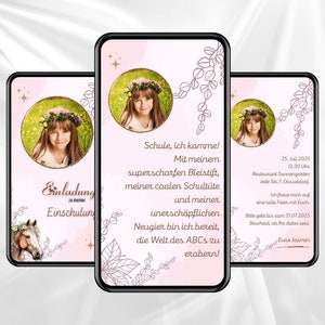 Convite digital para matrícula escolar estilo boho com foto animada personalizado via WhatsApp volta às aulas