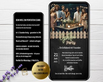 Convite digital festa jardim rústico | Convite WhatsApp para churrasco | eCard Aniversário | Convite para festa de verão animado