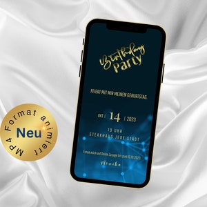 Animated, personalized eCard birthday invitation - digital invitation card for man or woman via WhatsApp - Birthday Party Gold