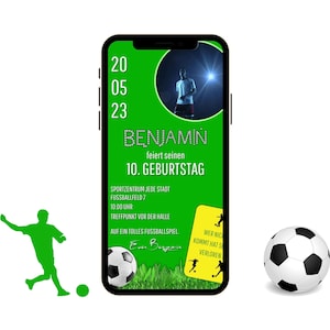 eCard - Kindergeburtstag Fussball, Einladung, Junge, animiert, personalisiert, Geburtstag, digital, WhatsApp, Einladungskarte, Motto, Kinder