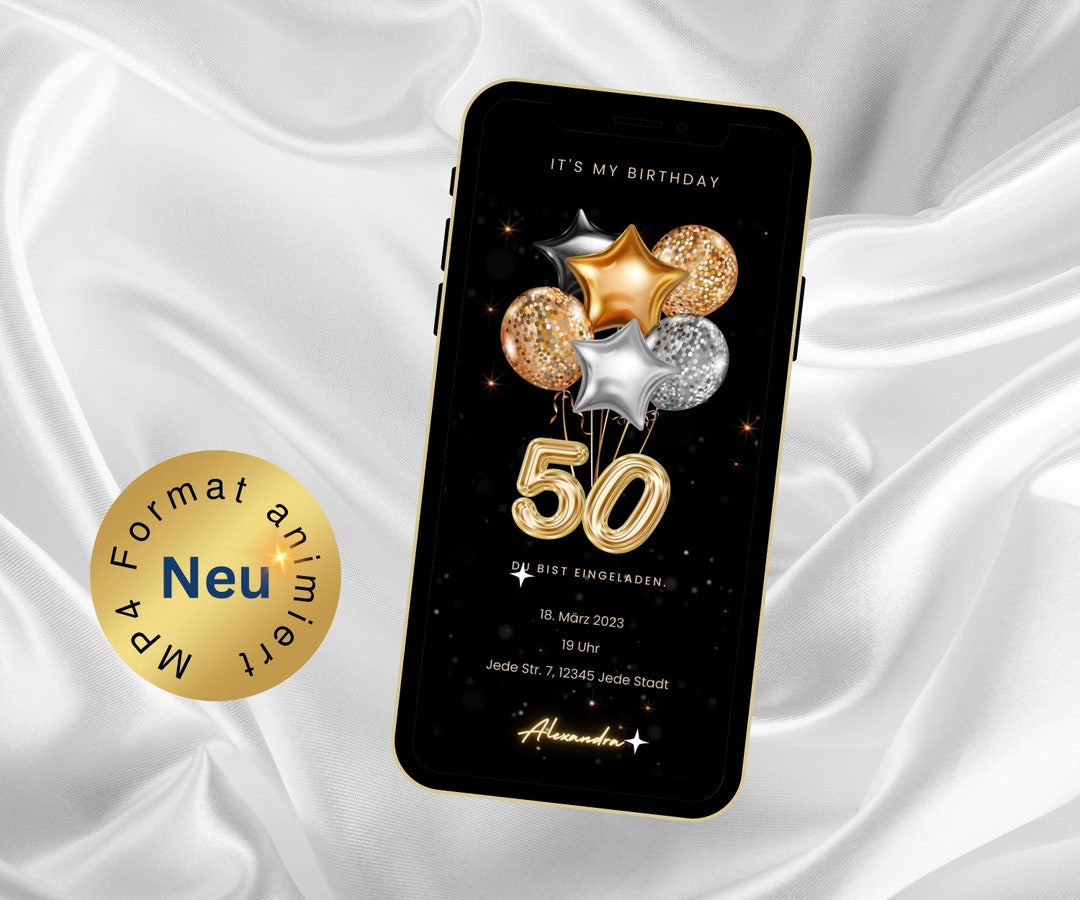 Einladung Zum 50 Geburtstag Per Whatsapp ECard 50. Geburtstag, Einladung Geburtstag Frau, digitale Einladung