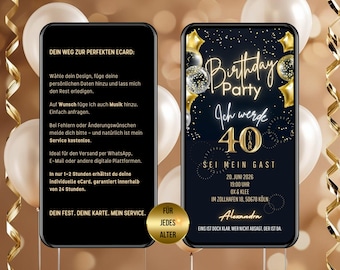Convite WhatsApp aniversário de 40 anos, convite digital aniversário de 40 anos, cartão convite animado personalizado, convite festa de aniversário
