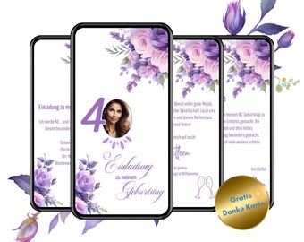 Convite digital aniversário de 40 anos, convite para festa de aniversário, convite digital para WhatsApp, cartão convite animado personalizado