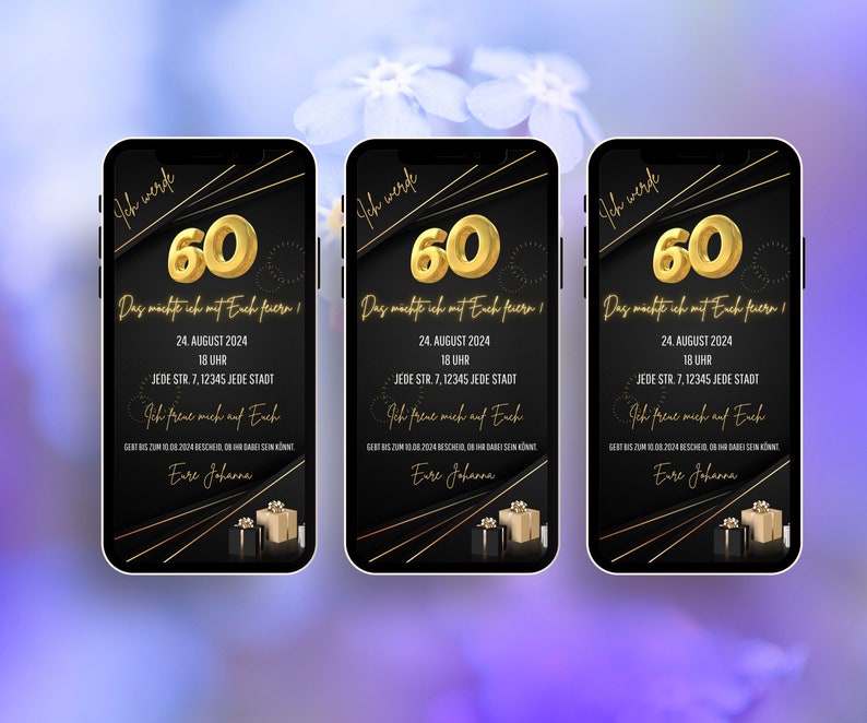 Einladung Zum 60 Geburtstag Per Whatsapp Digitale Einladung Geburtstag eCard zum versenden per WhatsApp