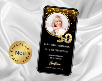 Invitación digital con foto, eCard de WhatsApp para cumpleaños número 30, 40, 50, animada, personalizada con música, invitación de cumpleaños moderna