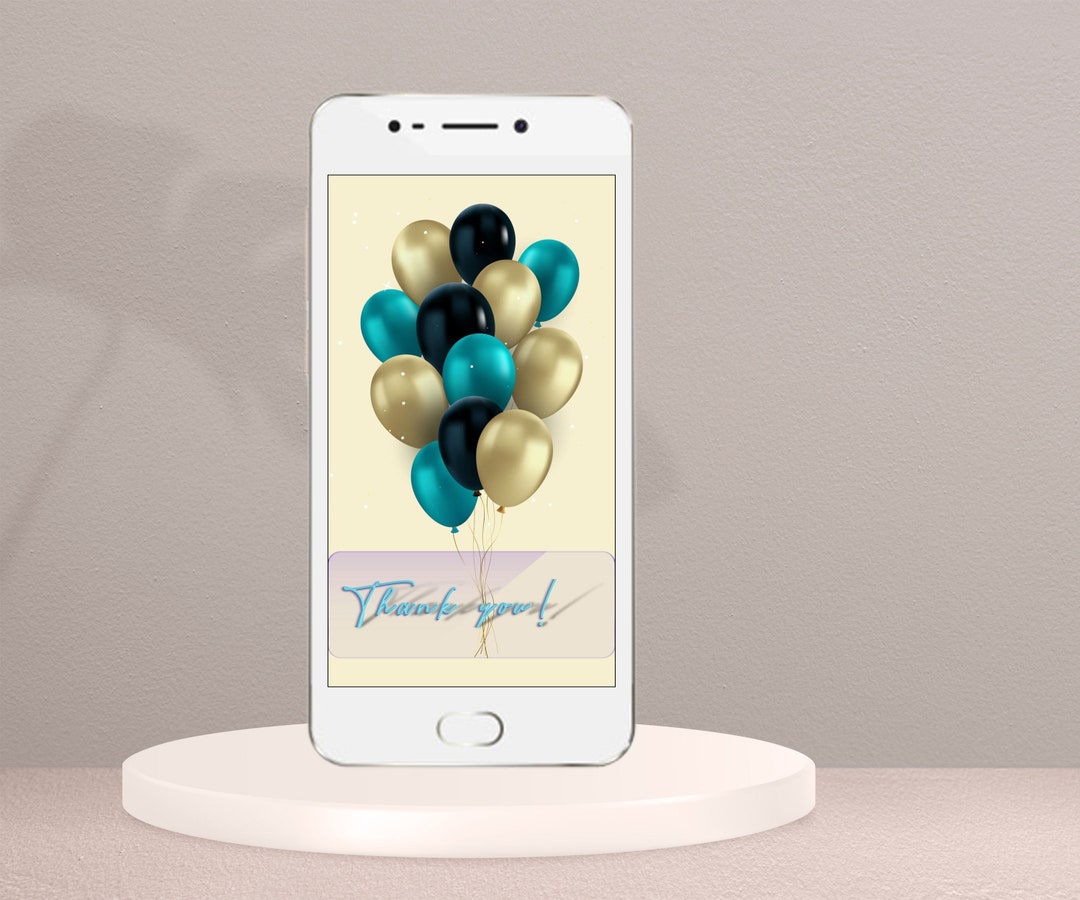 Thank You Thank You Card Animated Balloons Stars Etsy