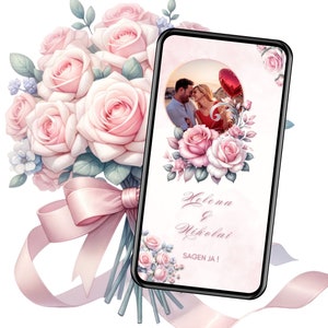 Invito digitale matrimonio rose rosa con foto, eCard matrimonio personalizzata, invio invito animato tramite WhatsApp, eCard matrimonio