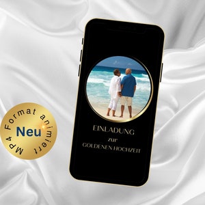 Digitale Einladung Goldene Hochzeit animiert mit Musik und eigenem Foto eCard Hochzeitseinladung personalisiert mit WhatsApp versenden