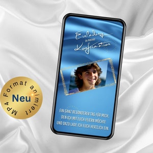 Digital invitation type for confirmation | Youth Consecration | Communion with photo via WhatsApp boy - personalized animated eCard invitation