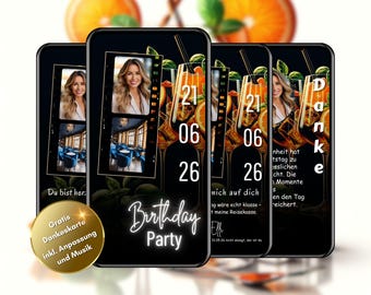 Digitale Einladung Geburtstag Aperol Spritz, WhatsApp Einladung 20 30 40 50 Geburtstag, eCard Einladung Frau mit Foto